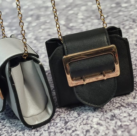 Mini Crossbody Bundle Set of 2 Black and Silver with Gold Tone Hardware NWOT - Picture 4 of 8